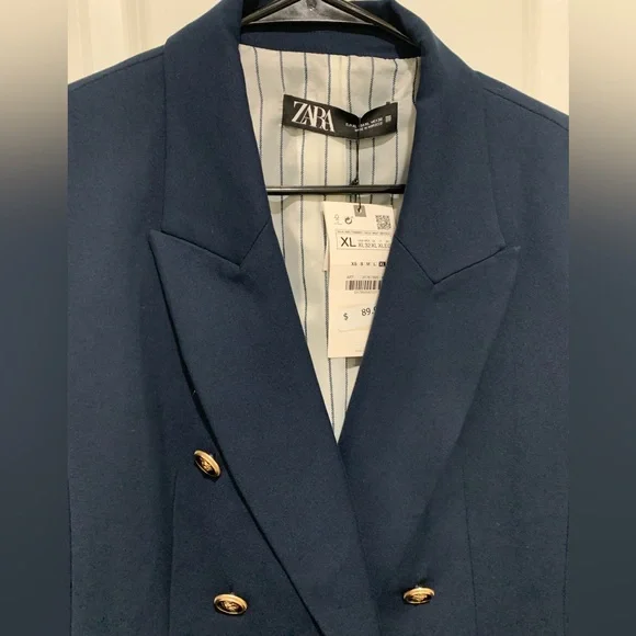 Zara Deep Blue Jacket with Metallic Accents - Picture 2 of 4